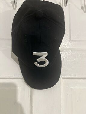 Black Baseball Cap with White '3' Embroidery